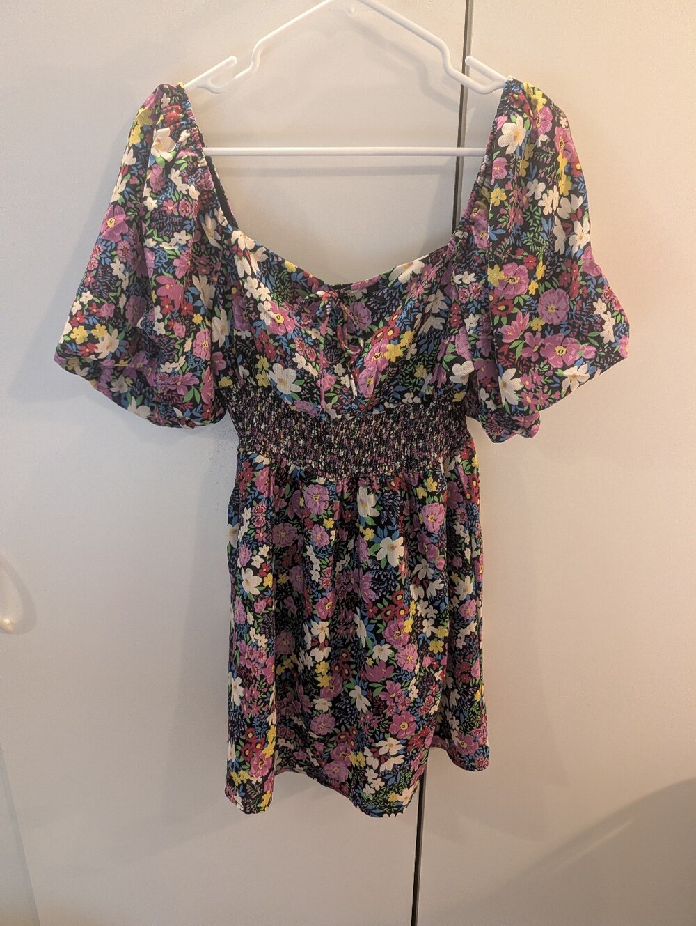 Showpo Womans Size 6 Floral Smocked Waist Mini Dress - Purple Floral